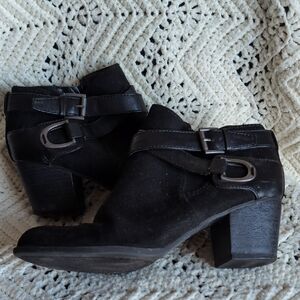 Indigo Black Ankle Booties with Buckle Detail